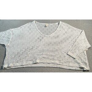 Free People Womens Top XS White Fish Net Sheer Coastal Boho Long Sleeve